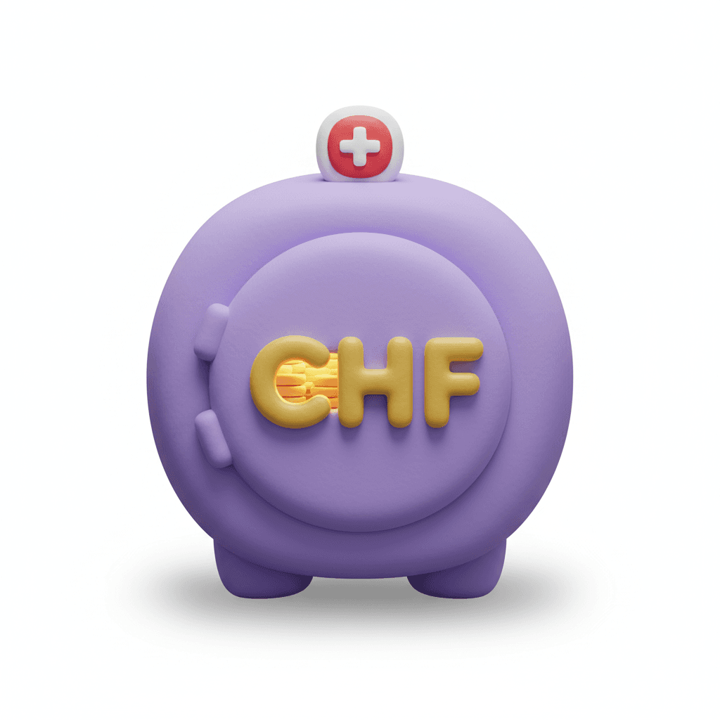 Transparent digital vault with golden CHF symbol surrounded by a luminous blue protection shield