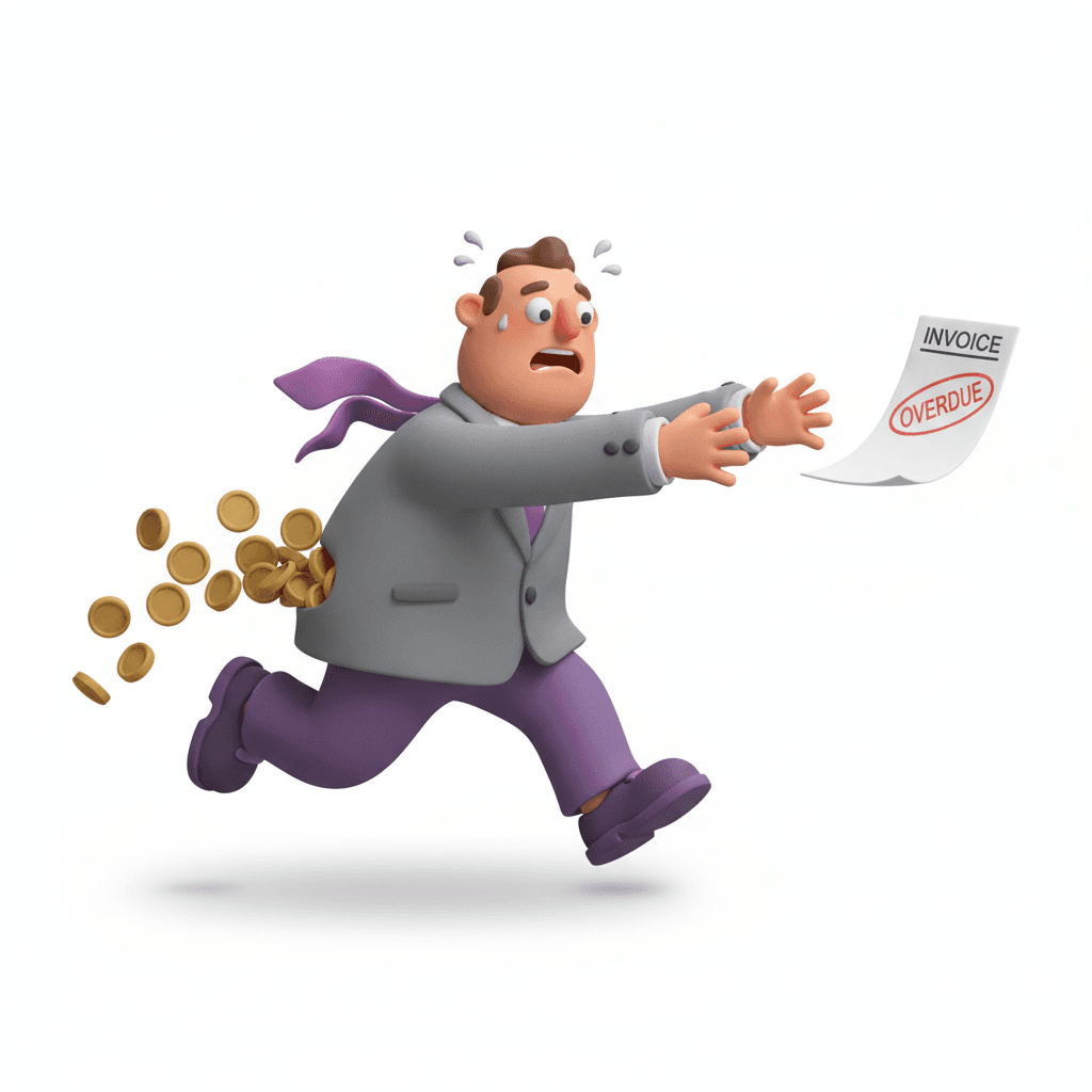 Illustration of the payment crisis - entrepreneur chasing their invoice